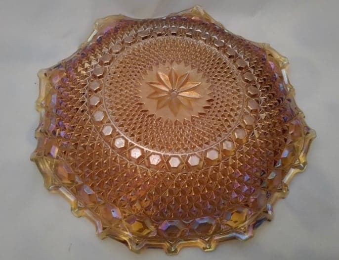 Amber carnival glass diamond point bowl - Thumbnail 3