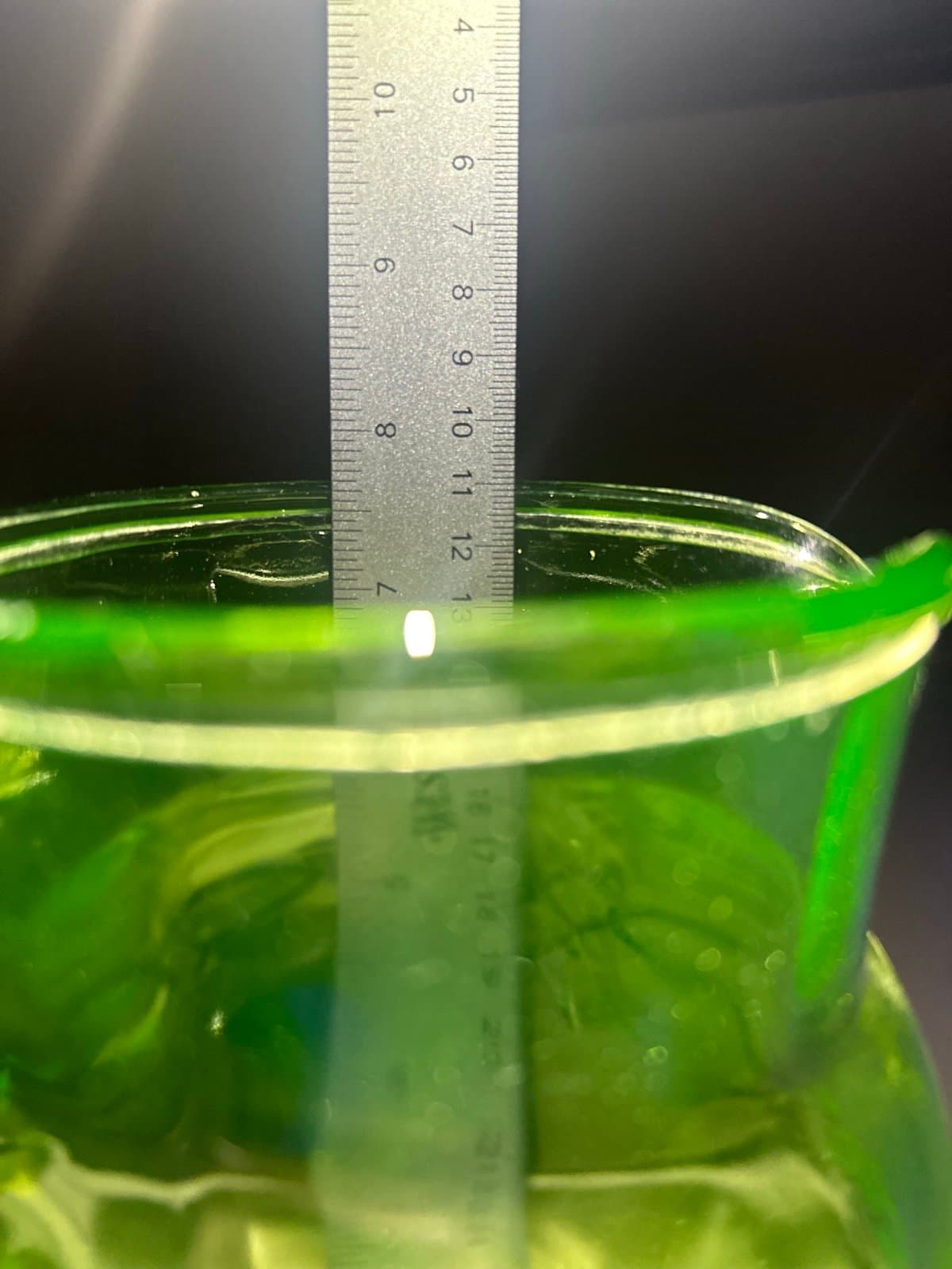 1930s Anchor Hockings Green Vaseline depression glass pitcher - Thumbnail 3