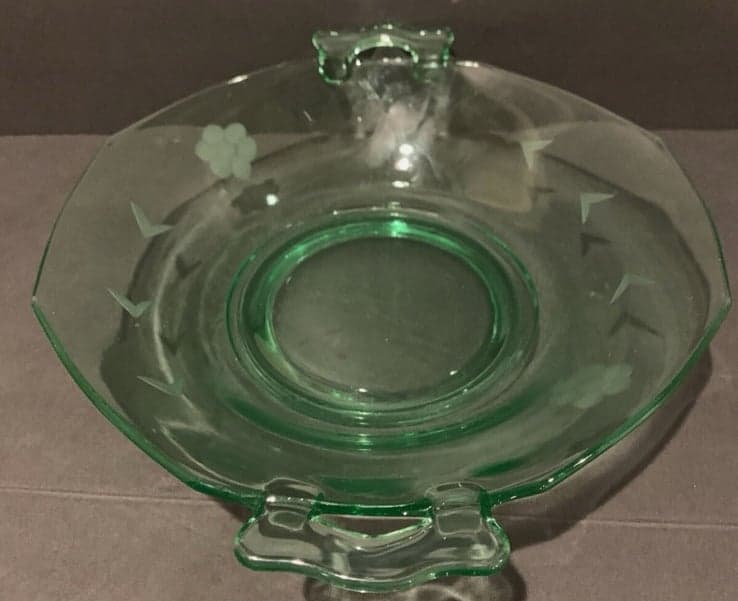 Vaseline Etched Depression Glass Octagon Serving Dish Tray With Handles - Thumbnail 5