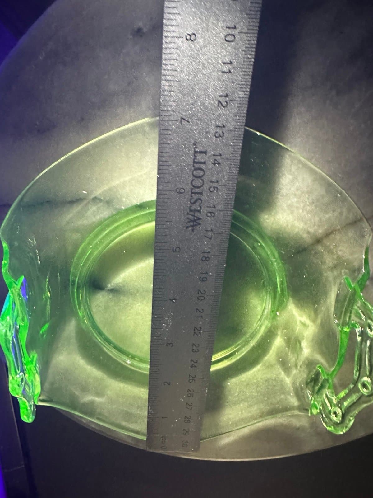1920 Uranium Glass Double Handle Bon Bon Dish - Thumbnail 6