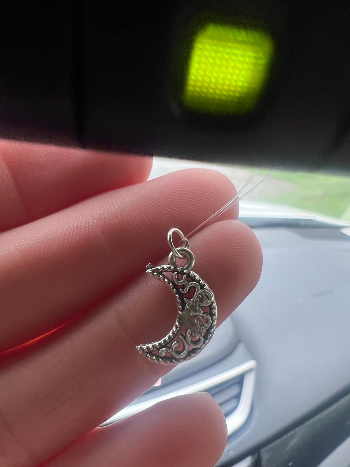 Sterling silver crescent, moon, malachite, wire, wrapped - Thumbnail 2
