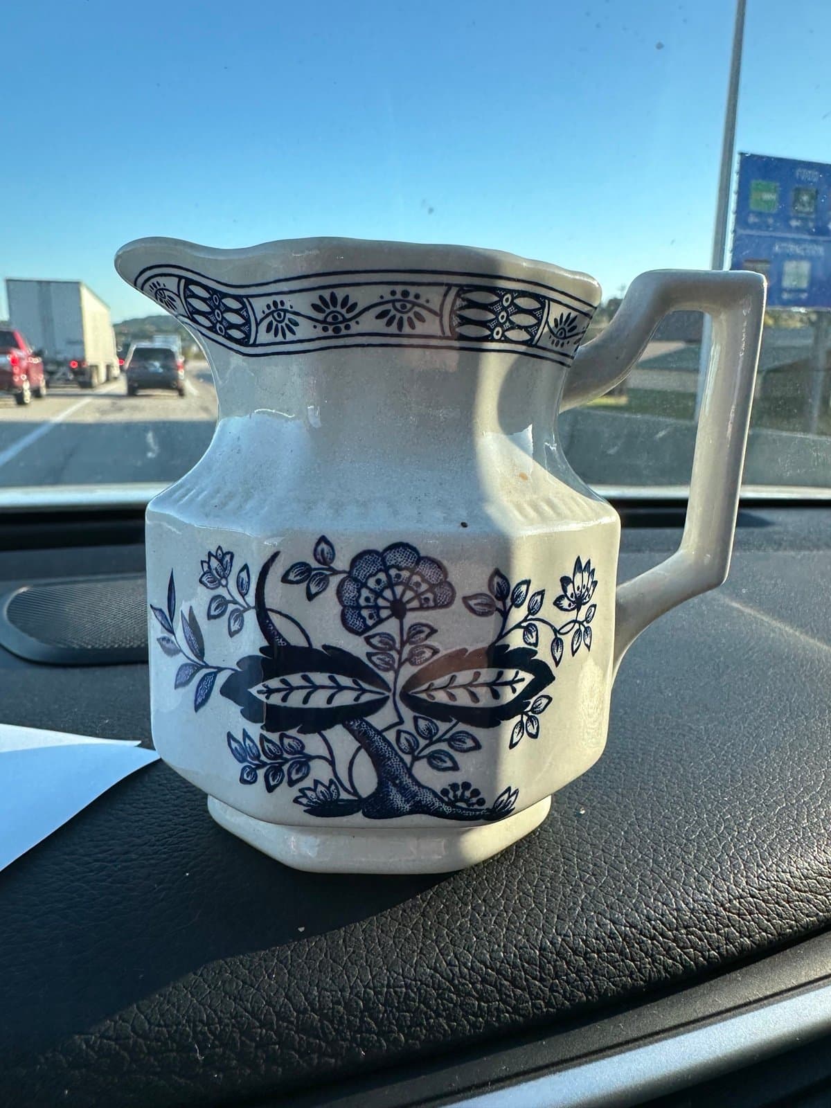Vintage Blue Transferware Cream Sugar Set Kensington English Ironstone Staffords - Thumbnail 2