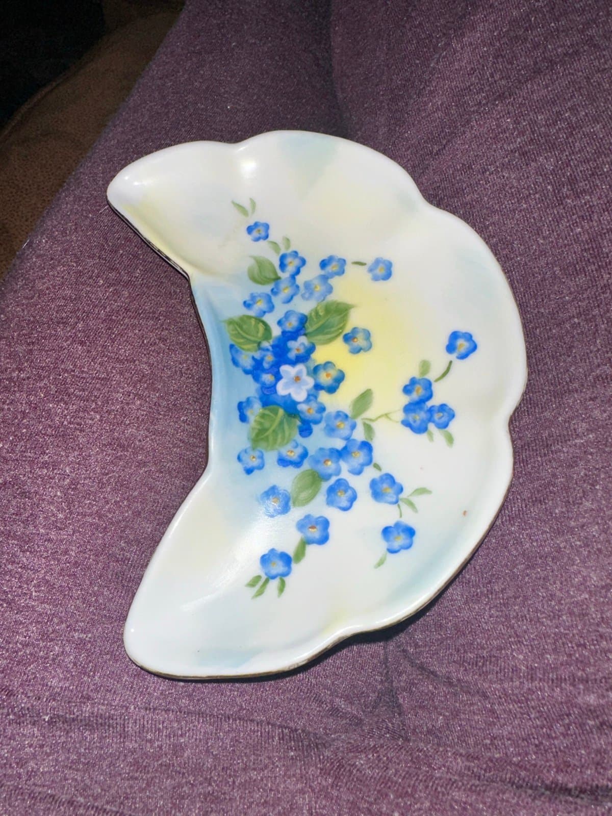 Vintage Lefton hand painted Bone Dish blue Forget Me Nots