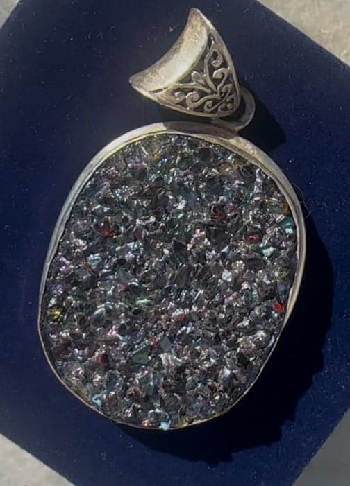 Vintage raw mystic topaz pendant silver plated setting