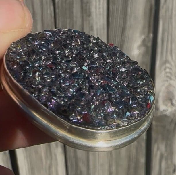 Vintage raw mystic topaz pendant silver plated setting - Thumbnail 2