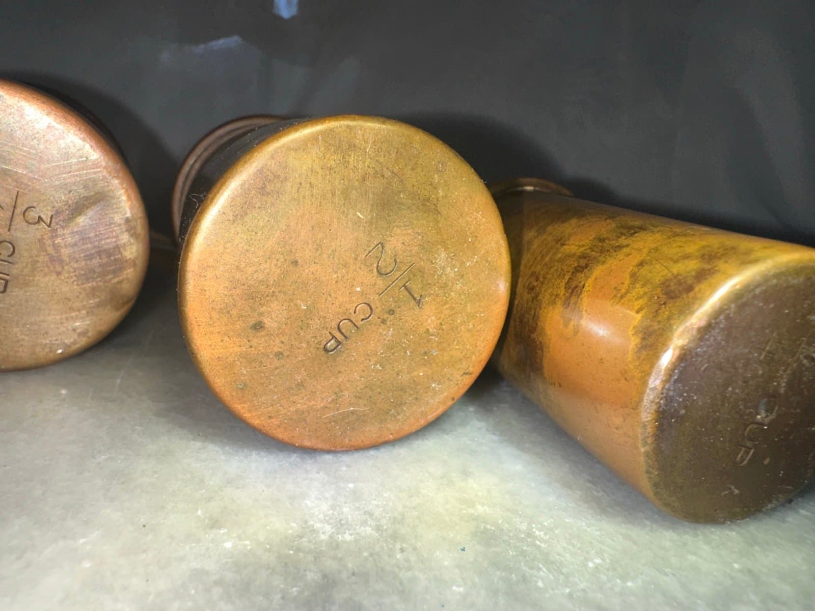 Antique 1920’s copper measuring cup set - Thumbnail 8