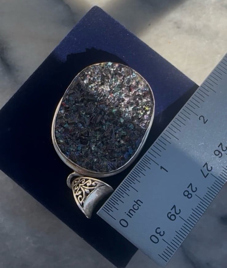 Vintage raw mystic topaz pendant silver plated setting - Thumbnail 3