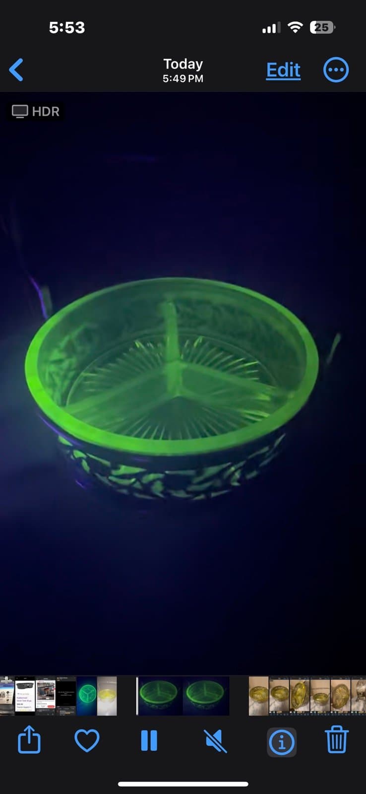 Antique yellow uranium glass relish/olive dish with silver plated handle - Thumbnail 4