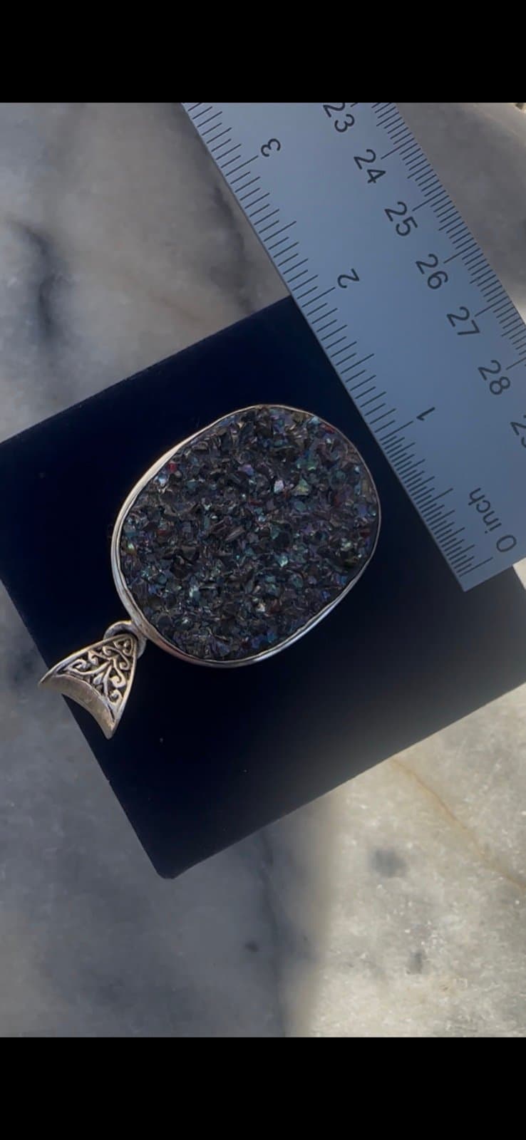 Vintage raw mystic topaz pendant silver plated setting - Thumbnail 5