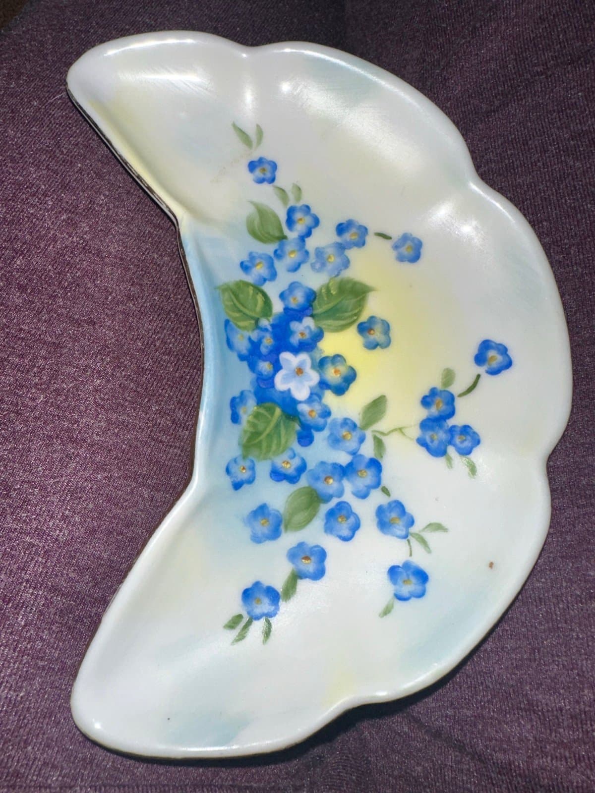 Vintage Lefton hand painted Bone Dish blue Forget Me Nots - Thumbnail 2