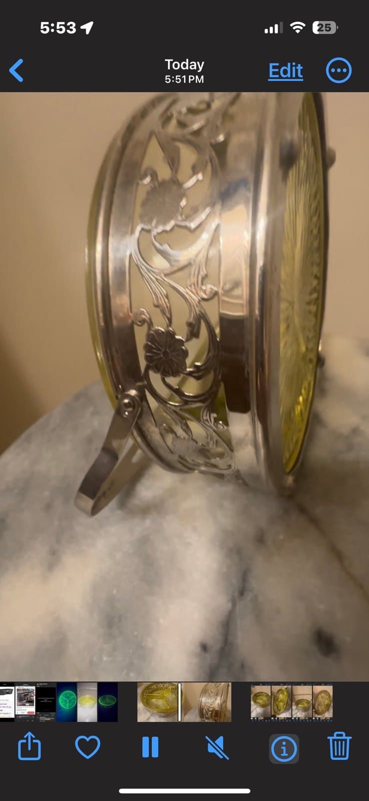 Yellow uranium dish silver plated holder - Thumbnail 11