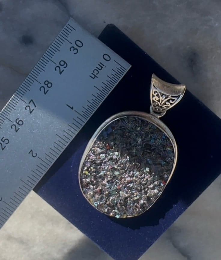 Vintage raw mystic topaz pendant silver plated setting - Thumbnail 4