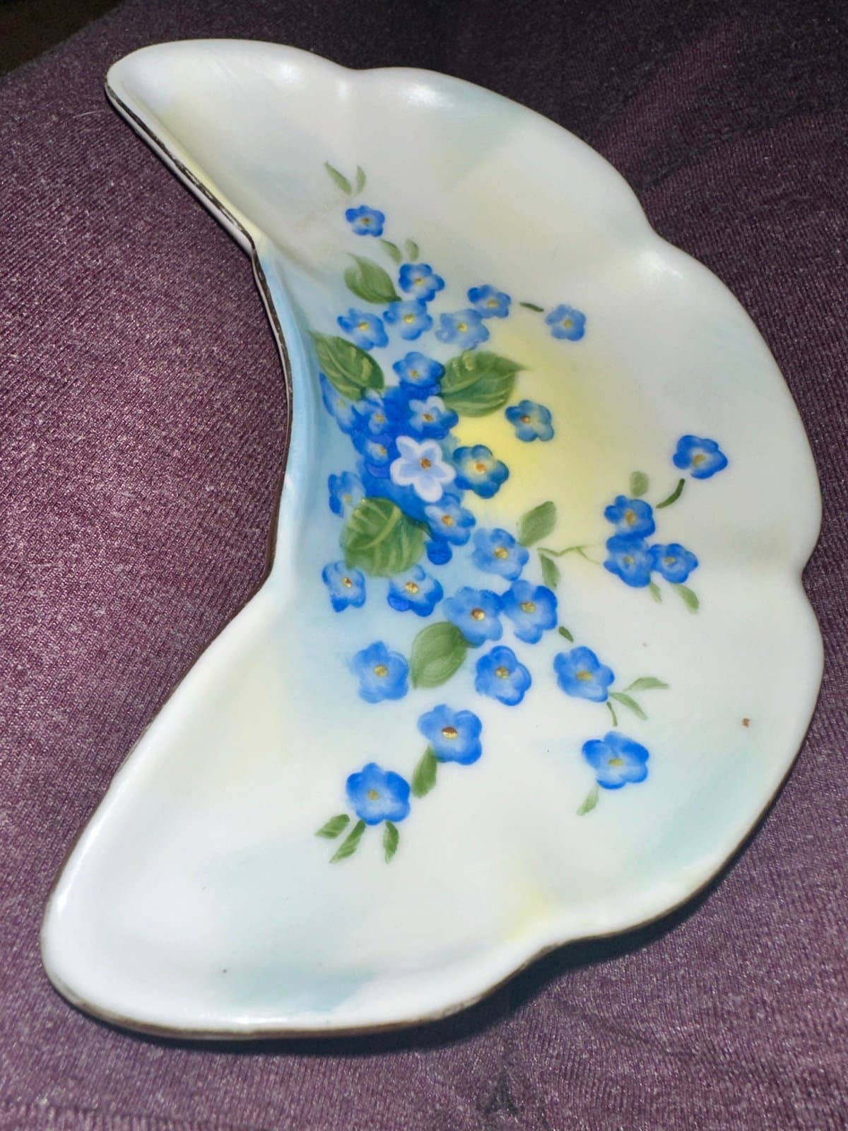 Vintage Lefton hand painted Bone Dish blue Forget Me Nots - Thumbnail 3