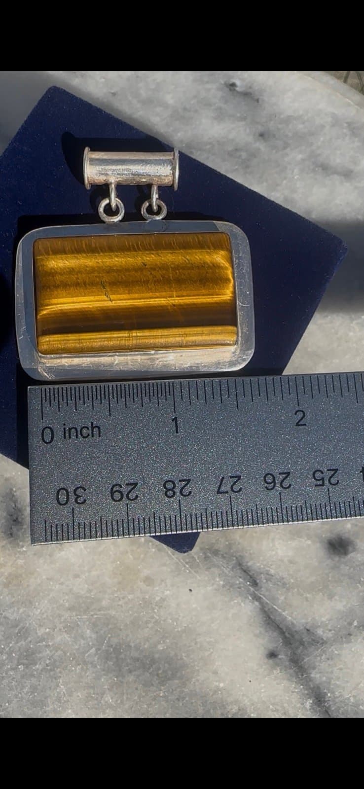 Vintage montage silver plated tigers eye pendant - Thumbnail 2