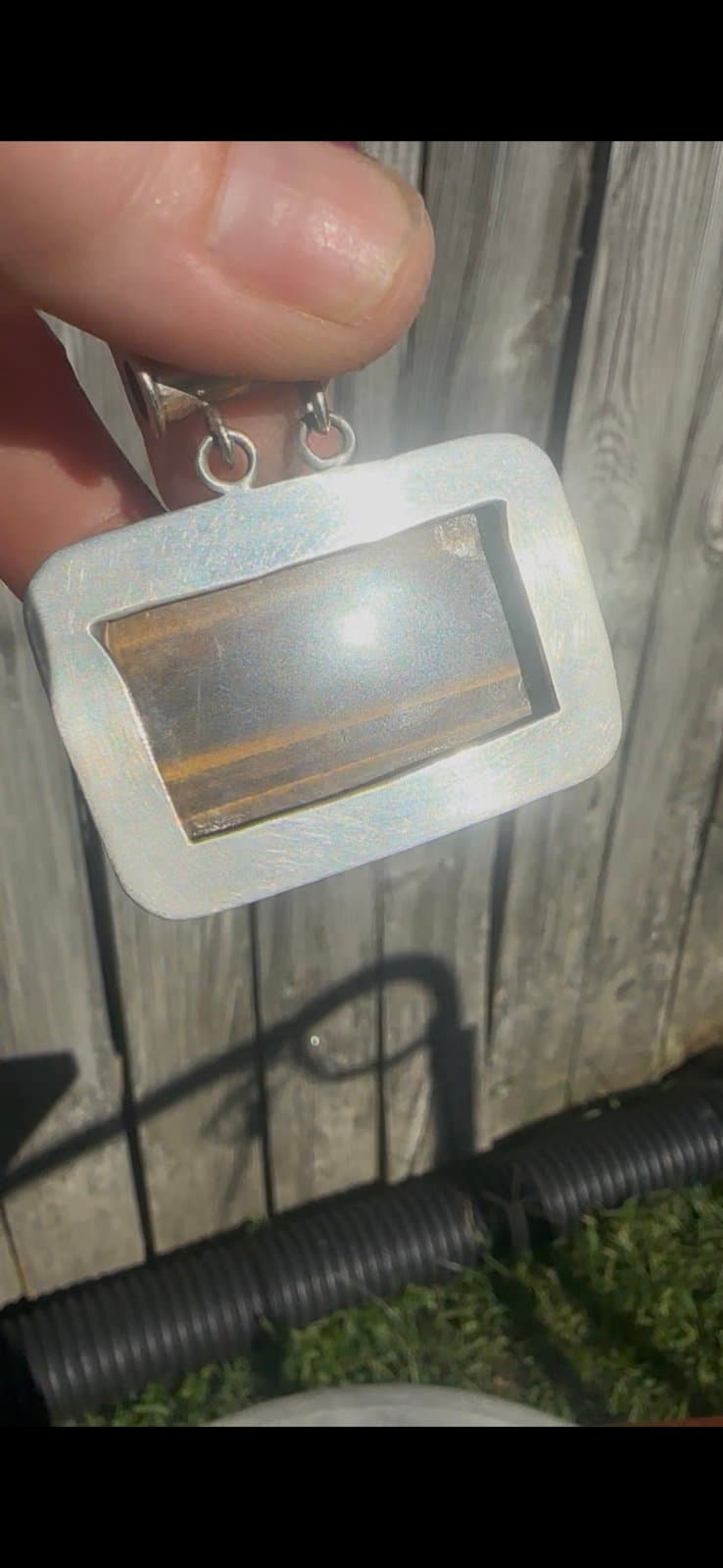 Vintage montage silver plated tigers eye pendant - Thumbnail 4
