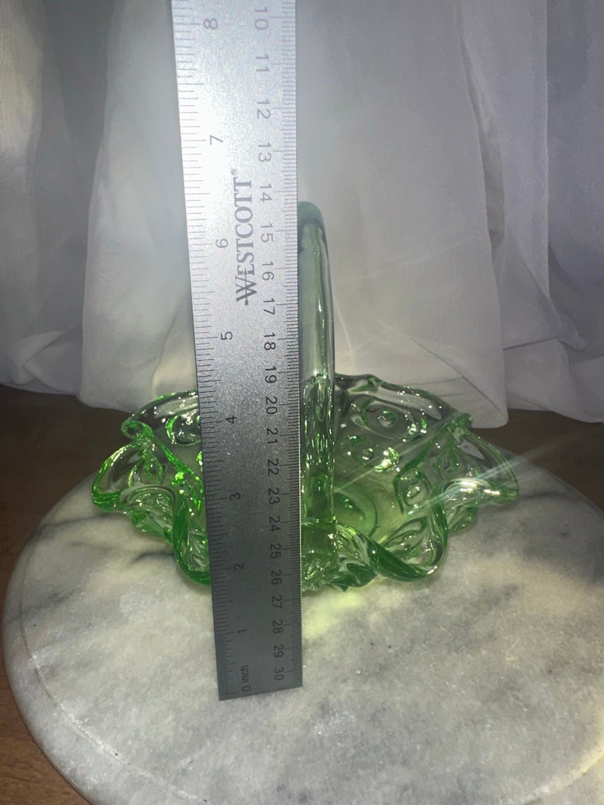 Green uranium depression-glass “basket” bowl
