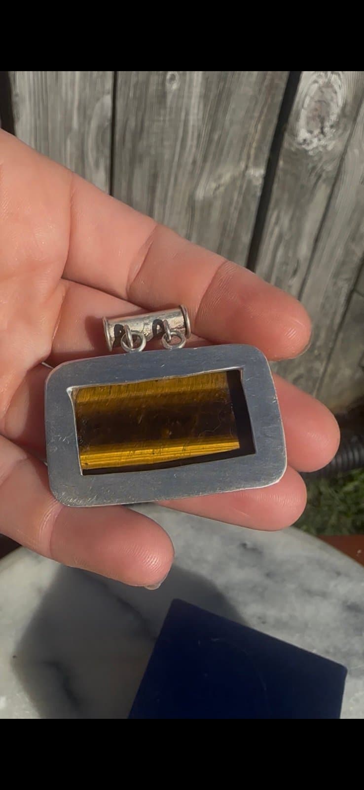 Vintage montage silver plated tigers eye pendant - Thumbnail 5