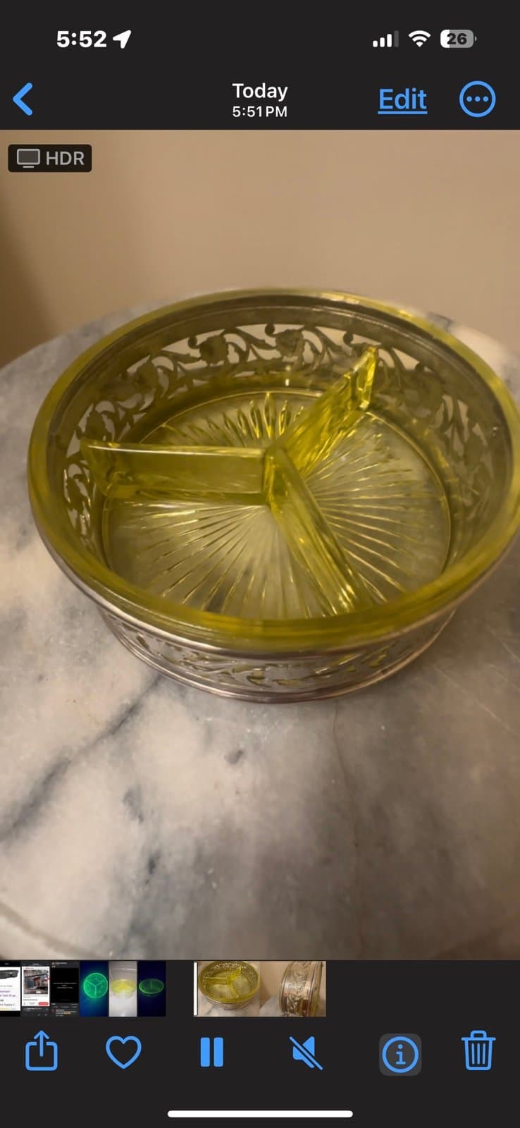 Yellow uranium dish silver plated holder - Thumbnail 12