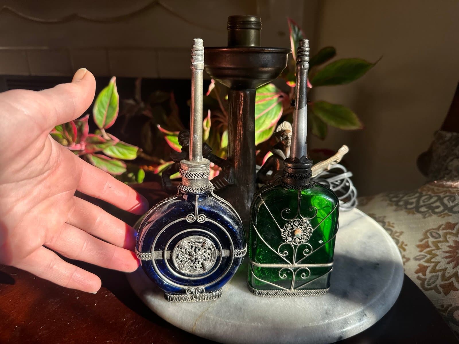 2 glass antique perfume bottles