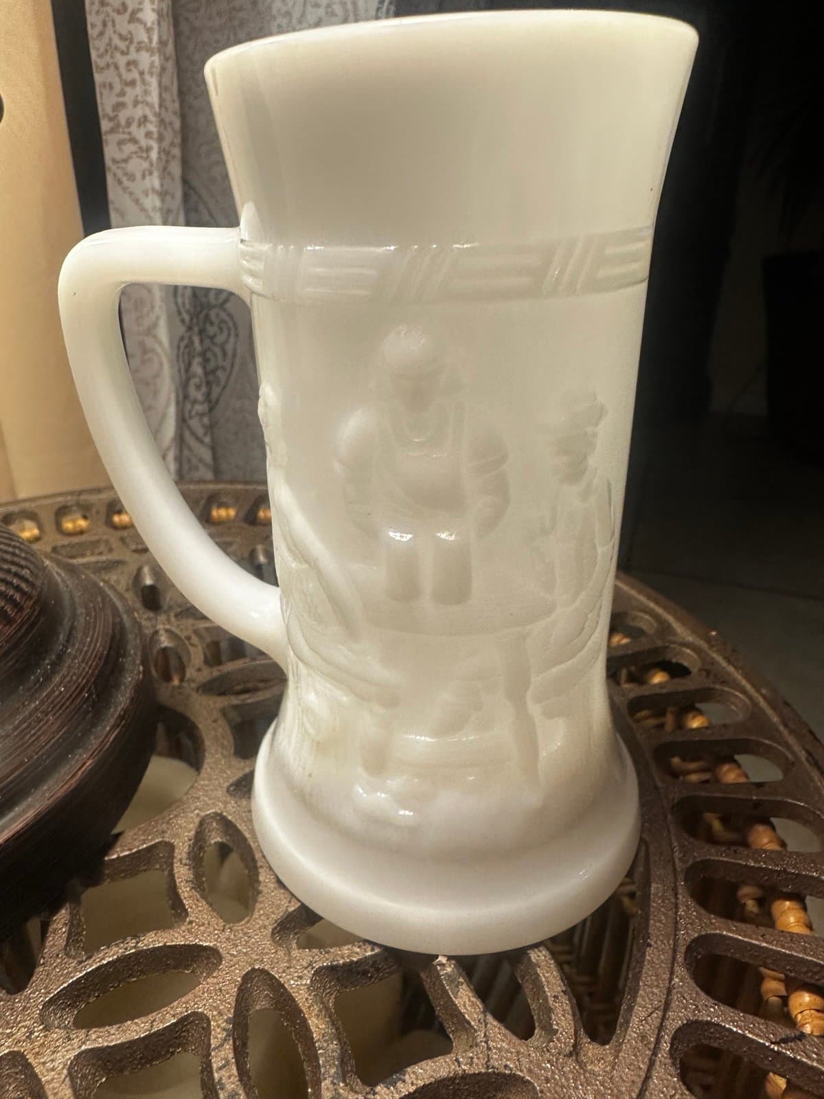 Vintage iredescent milk glass stein