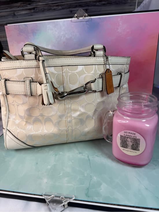 ★ Coach Signature Jacquard Cream Ivory Satchel Tote Handbag Purse - Thumbnail 13