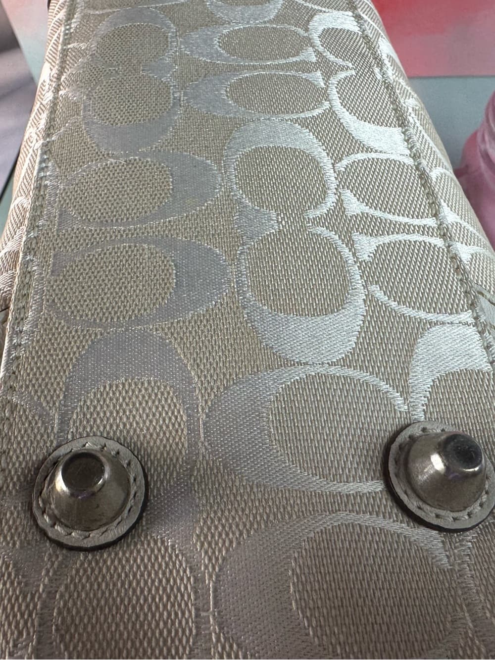 ★ Coach Signature Jacquard Cream Ivory Satchel Tote Handbag Purse - Thumbnail 6