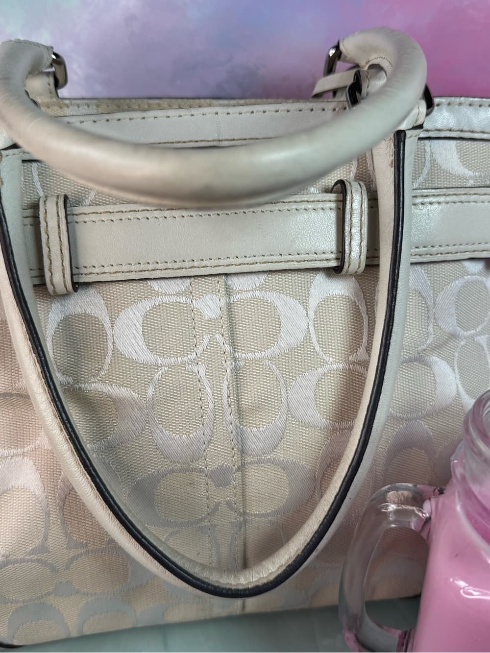 ★ Coach Signature Jacquard Cream Ivory Satchel Tote Handbag Purse - Thumbnail 3