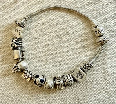 Pandora Sterling Silver Barrel Clasp Bracelet with 13 Charms 8 1/4"
