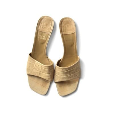 Stuart Weitzman Croc Embossed Leather Mules Beige/Nude Size 8.5 - Thumbnail 2