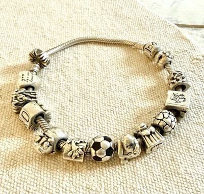 Pandora Sterling Silver Barrel Clasp Bracelet with 13 Charms 8 1/4" - Thumbnail 5