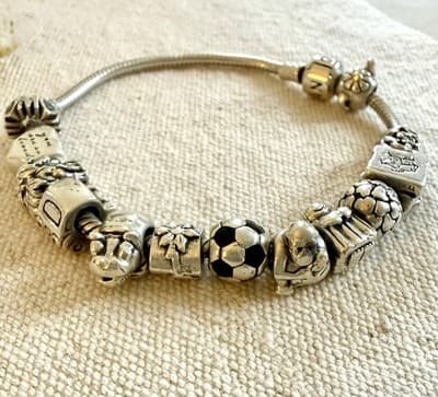 Pandora Sterling Silver Barrel Clasp Bracelet with 13 Charms 8 1/4" - Thumbnail 4