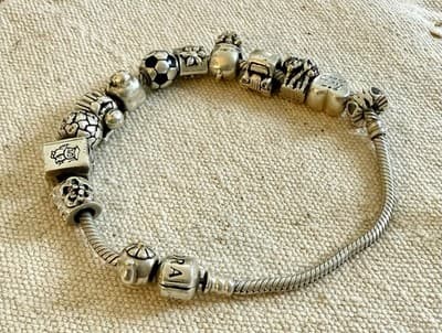 Pandora Sterling Silver Barrel Clasp Bracelet with 13 Charms 8 1/4" - Thumbnail 2