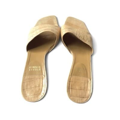 Stuart Weitzman Croc Embossed Leather Mules Beige/Nude Size 8.5 - Thumbnail 7