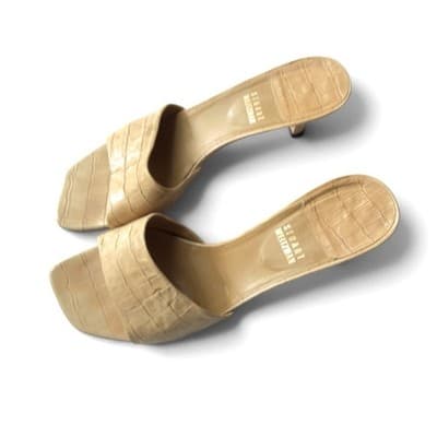 Stuart Weitzman Croc Embossed Leather Mules Beige/Nude Size 8.5 - Thumbnail 3