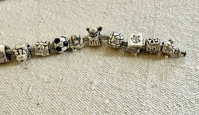 Pandora Sterling Silver Barrel Clasp Bracelet with 13 Charms 8 1/4" - Thumbnail 10