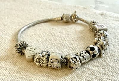 Pandora Sterling Silver Barrel Clasp Bracelet with 13 Charms 8 1/4" - Thumbnail 7