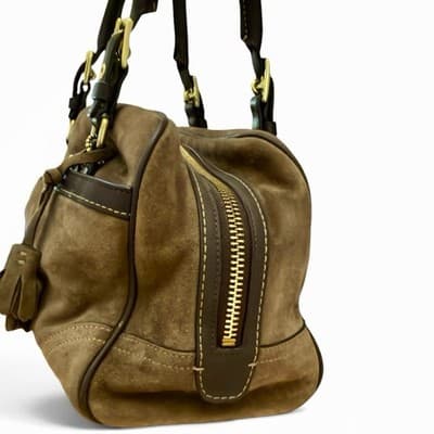 Vintage Y2K Coach Top Handle Bag Brown Suede Leather Trim Hampton SoHo - Thumbnail 4