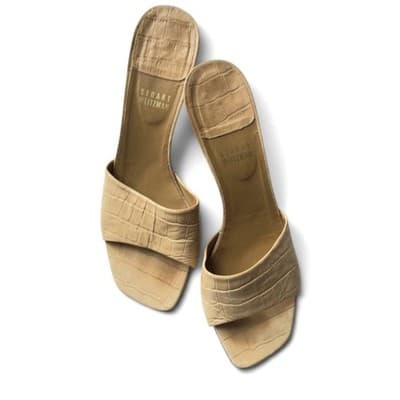 Stuart Weitzman Croc Embossed Leather Mules Beige/Nude Size 8.5 - Thumbnail 4