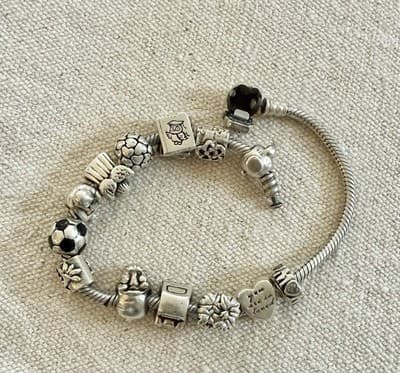 Pandora Sterling Silver Barrel Clasp Bracelet with 13 Charms 8 1/4" - Thumbnail 9