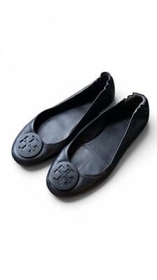 Tory Burch Minnie Leather Travel Ballet Flats Matte Logo Size 8 Excellent
