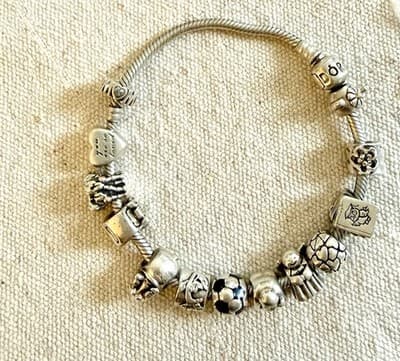 Pandora Sterling Silver Barrel Clasp Bracelet with 13 Charms 8 1/4" - Thumbnail 6