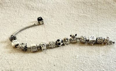 Pandora Sterling Silver Barrel Clasp Bracelet with 13 Charms 8 1/4" - Thumbnail 11