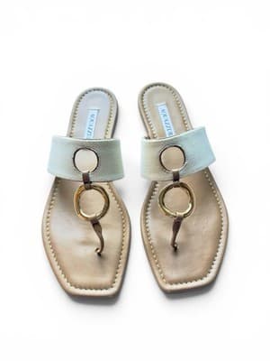 AQUAZZURA Women’s Sandals Leather And Canvas Slides Size 10 US 41 EU Italy - Thumbnail 3