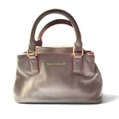 Vera Bradley Leather Emma Handbag Crossbody Bag Taupe With Red Trim