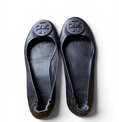 Tory Burch Minnie Leather Travel Ballet Flats Matte Logo Size 8 Excellent - Thumbnail 6
