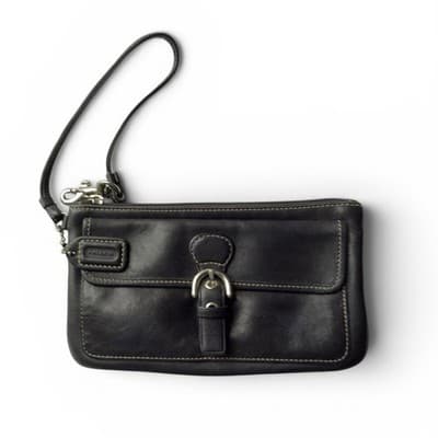Vintage Y2K Coach Wristlet Black With Coach Monogram Interior, Exterior Pocket