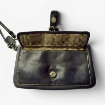 Vintage Y2K Coach Wristlet Black With Coach Monogram Interior, Exterior Pocket - Thumbnail 6