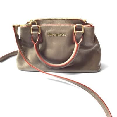 Vera Bradley Leather Emma Handbag Crossbody Bag Taupe With Red Trim - Thumbnail 7