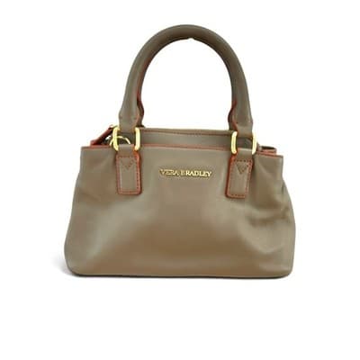Vera Bradley Leather Emma Handbag Crossbody Bag Taupe With Red Trim - Thumbnail 2