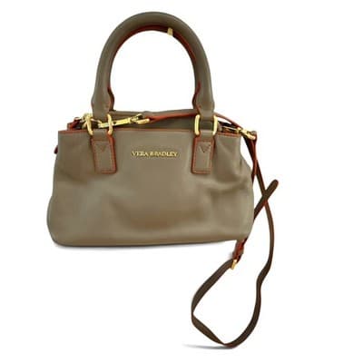 Vera Bradley Leather Emma Handbag Crossbody Bag Taupe With Red Trim - Thumbnail 3